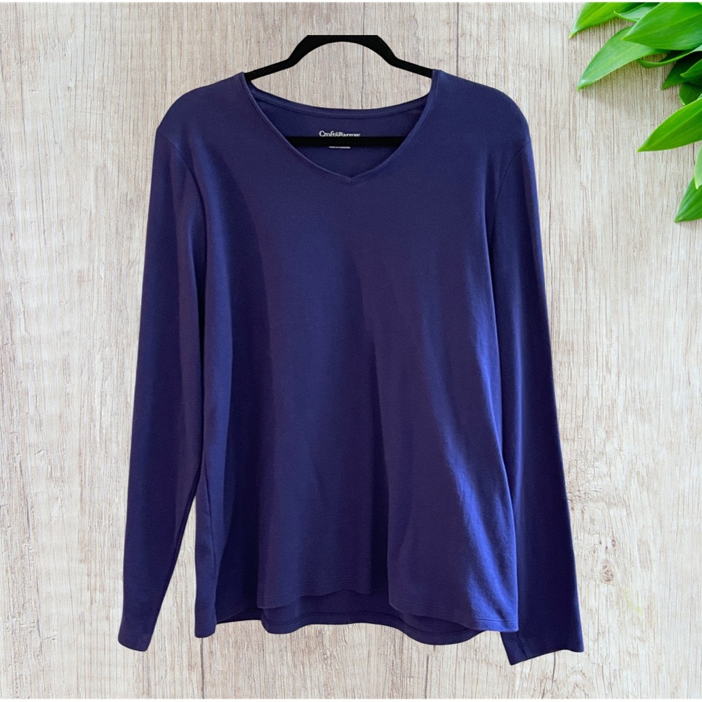 Craft & Barrow Women's Navy Blue V-Neck Top - XL NWOT